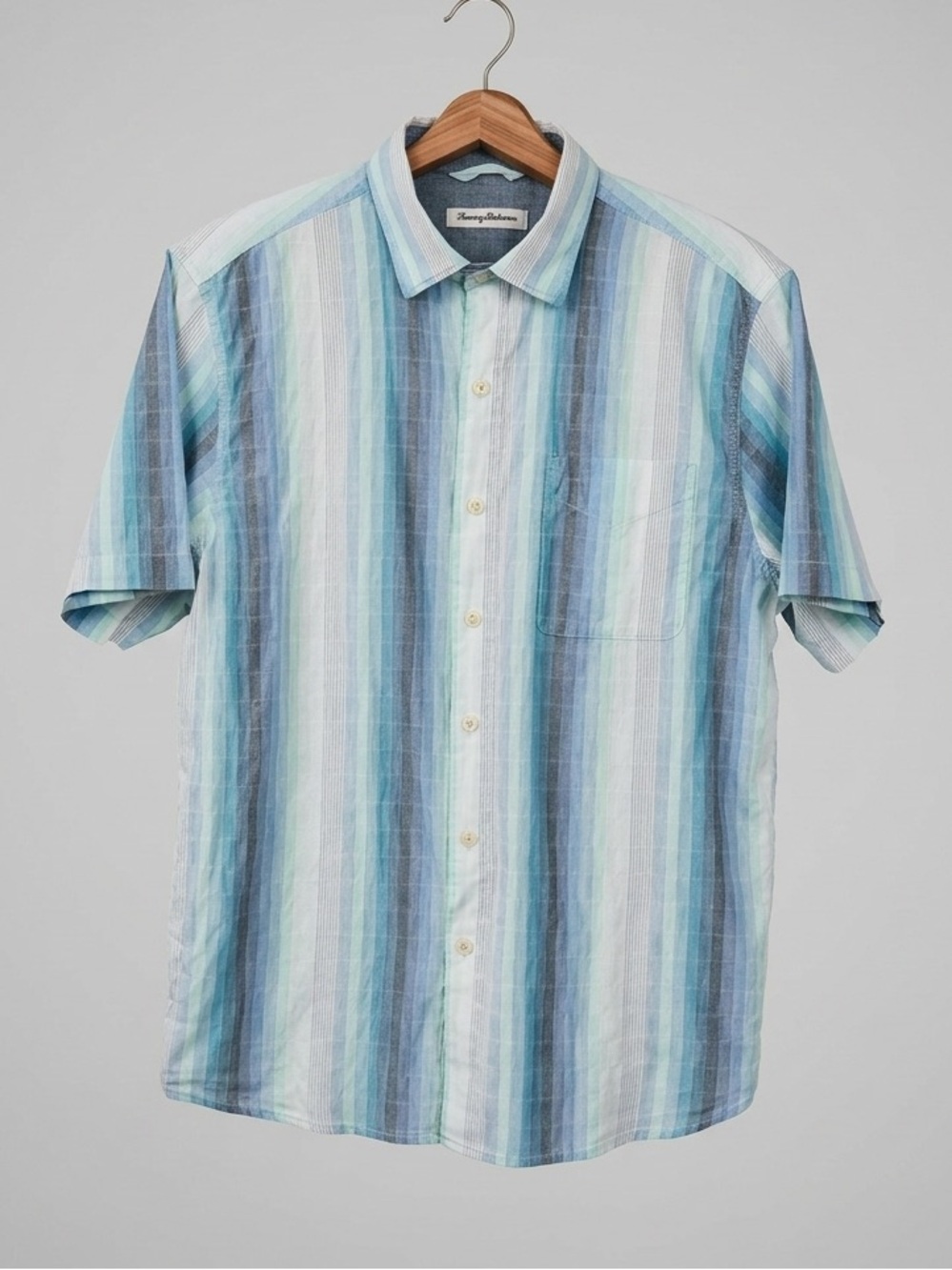 Tommy Bahama Striped Short Sleeve Textured Button Down Shirt, Size M